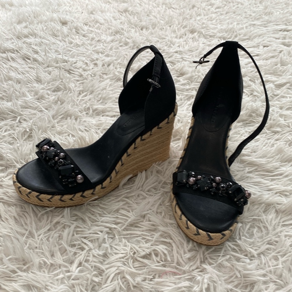 KARL LAGERFELD JEWEL WEDGE ANKLE STRAP SANDALS